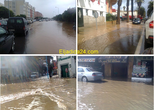 بالصور.. احياء وشوارع الجديدة تغرق في الفيضان بعد نصف ساعة من أمطار الخير التي تهاطلت على المدينة